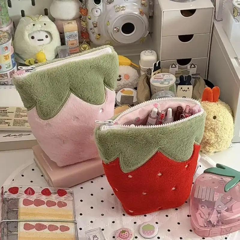 1Pcs 스탠딩 연필 케이스 딸기 모양 다기능 펜 가방 사랑스러운 학생 문구 선물 학교 용품