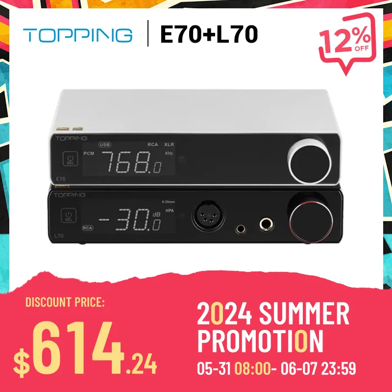 TOPPING E70 Decoder+ L70 Headphone Amplifier + XLR Cable Combo