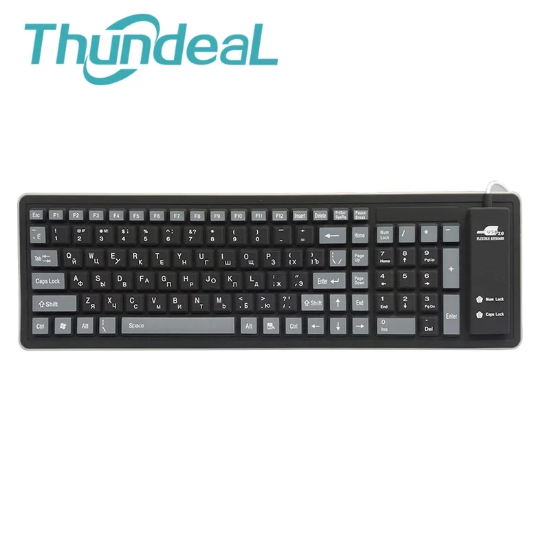 Teclado ruso de 103 teclas, Teclado de silicona con diseño USB, Teclado Flexible con cable, PC de escritorio, portátil, tableta, Teclado inglés y ruso