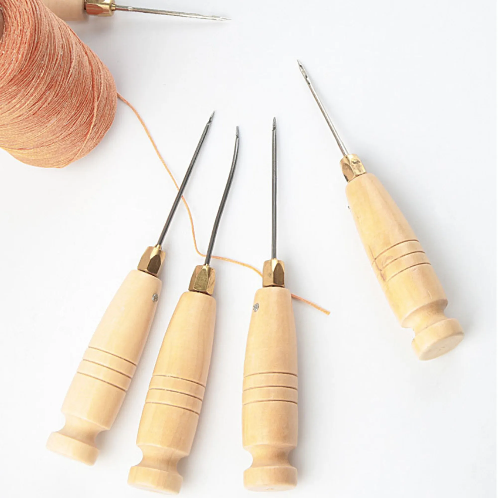 DIY Leather Sewing Awl Needle With Wood Handle Set Canvas Shoe Repairing Tool Kit 1Set leather sewing kit