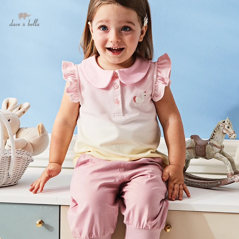 

Dave Bella Children's T-Shirt Clothes New Summer Clothes Girl Baby Foreign Style Casual Top Cotton Lace Sleeveless DB2235344
