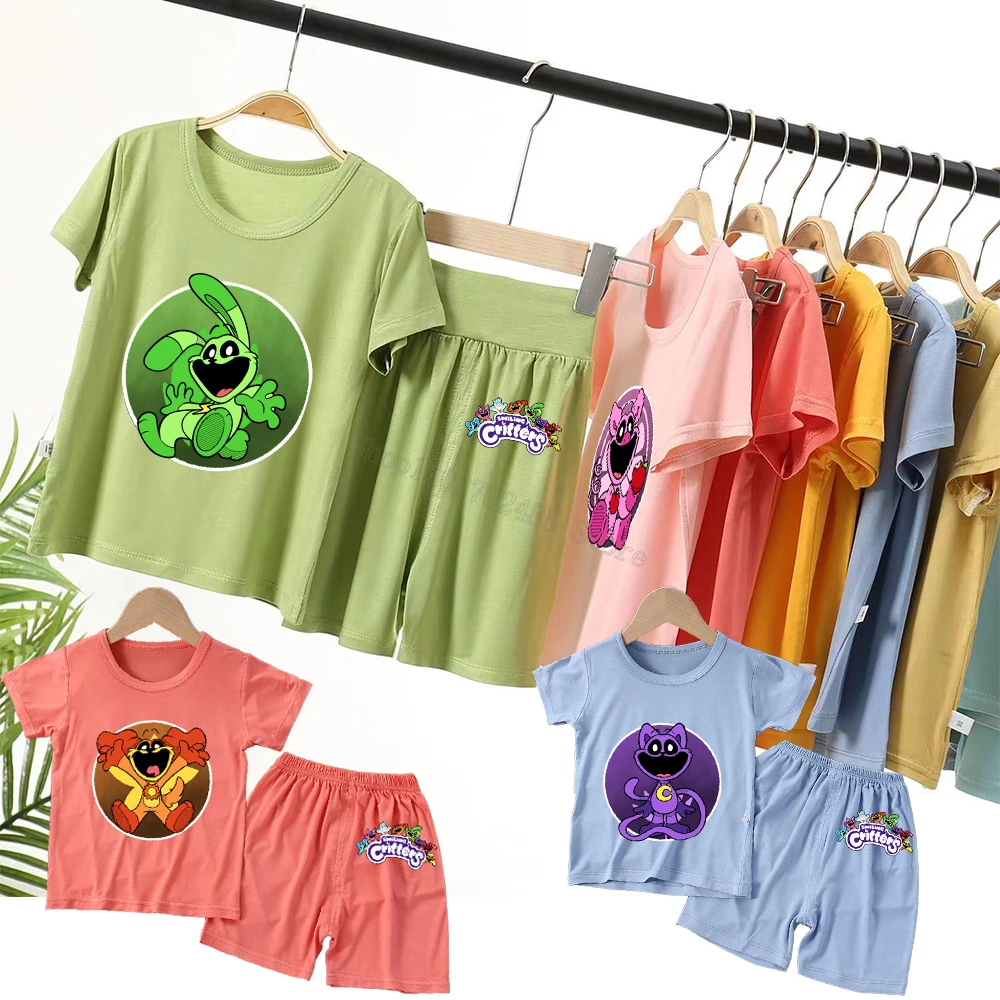 Pajamas Smilings Critters Children's Home Clothing Sets T-shirt Pants Catnap Figure Cartoon Anime Low-waisted Boys Girls Clothes
