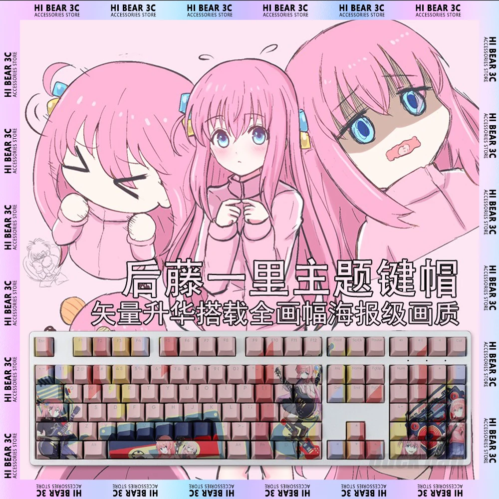 

Bocchi The Rock Keycaps Gotoh Hitori Light Transmission Sublimation 108 Key Pbt Keycap Kawaii Mechanical Keyboard Keycaps Set