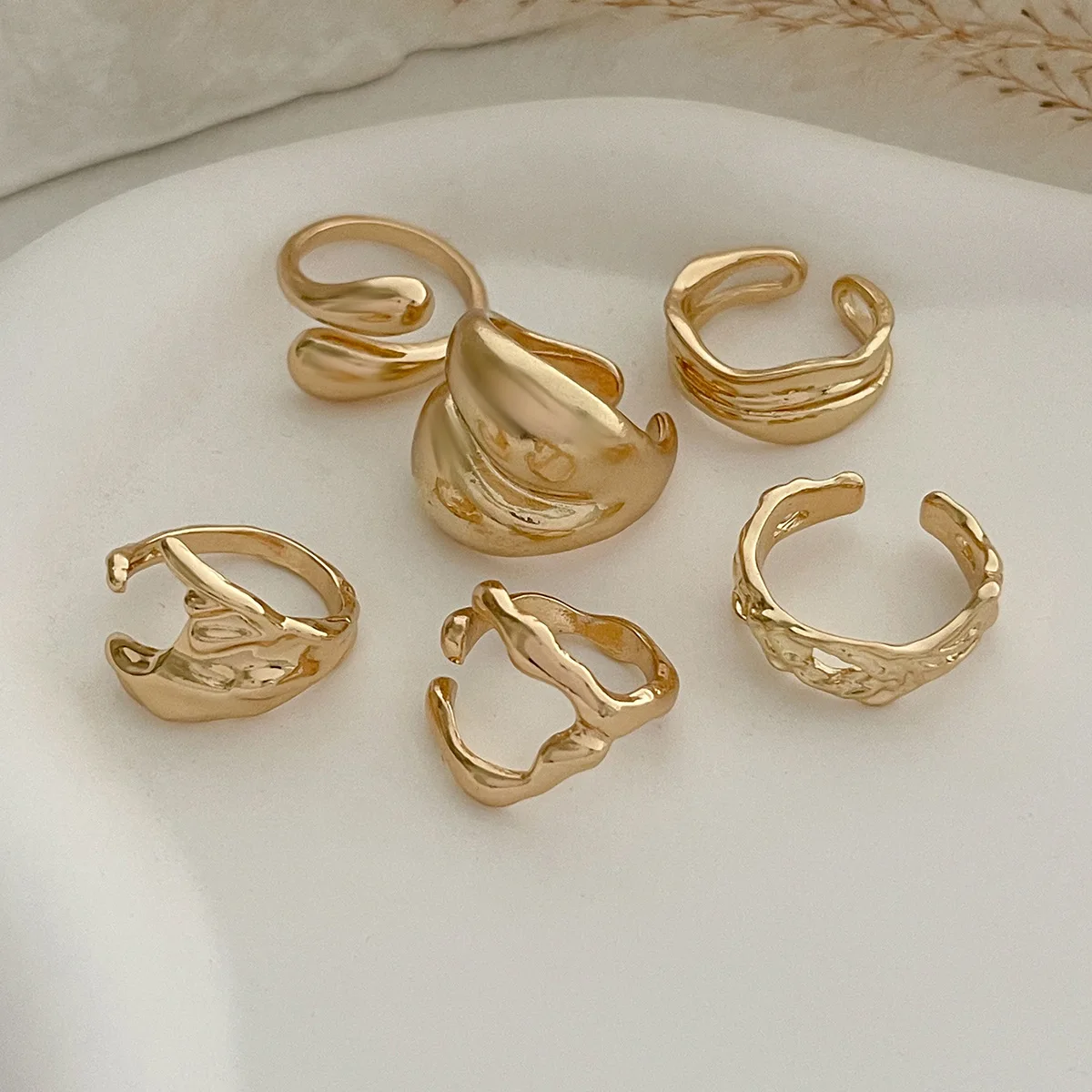 Vintage Gold Silber Farbe Unregelmäßige Offene Ringe Für Frauen Männer Punk Flüssigkeit Metall Glatte Geometrische Knuckle Joint Ring Schmuck Geschenk – Detail 10
