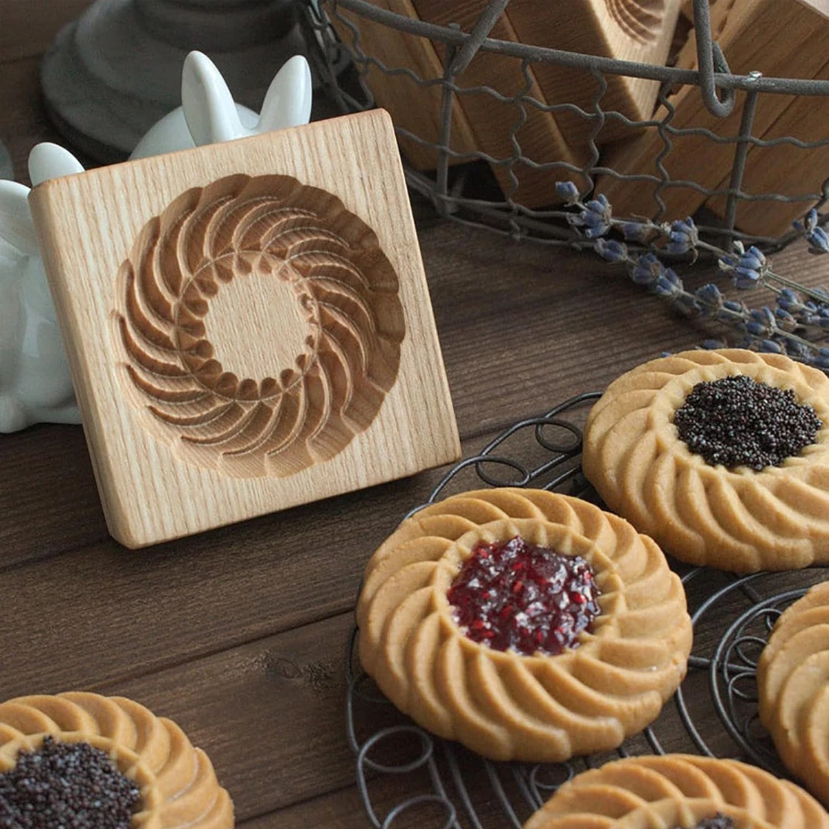 Cookie Cutter, 3D Wooden, DIY Baking, Engraved Embossed Biscuit Molds, for Gingerbread Fondant Christmas Baking