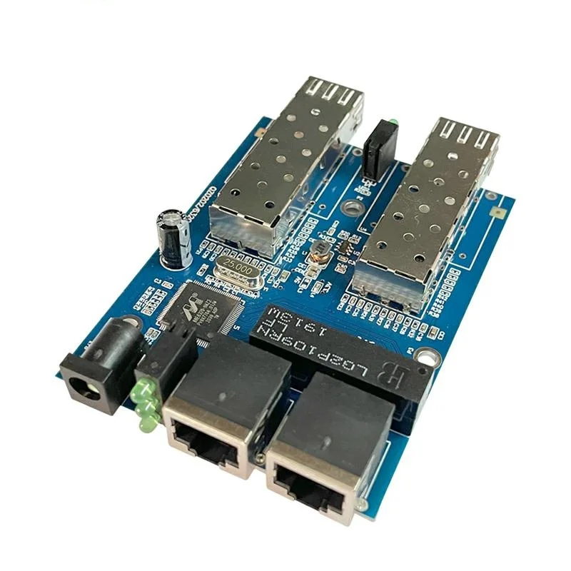 Fiber Optical Switch PCBA Board 2-Port SFP and 2UTP RJ45 Gigabit SFP Media Converter Singlemode/Multimode Fiber Ethernet Switch