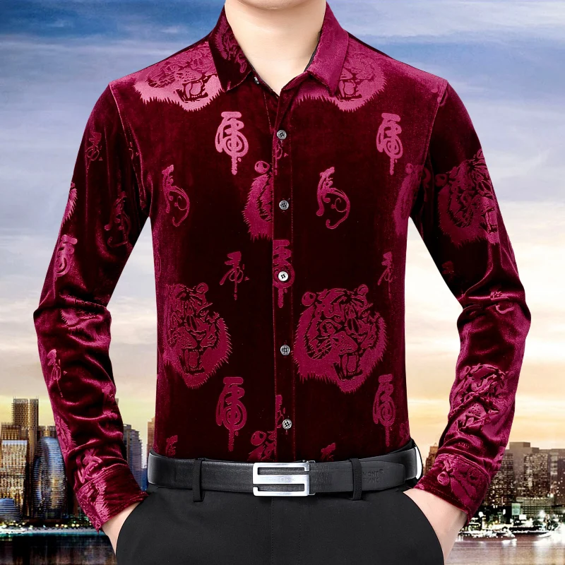 

Рубашка мужская с длинным рукавом, жаккардовая Повседневная Удобная, из мягкого бархата, в китайском стиле, осень