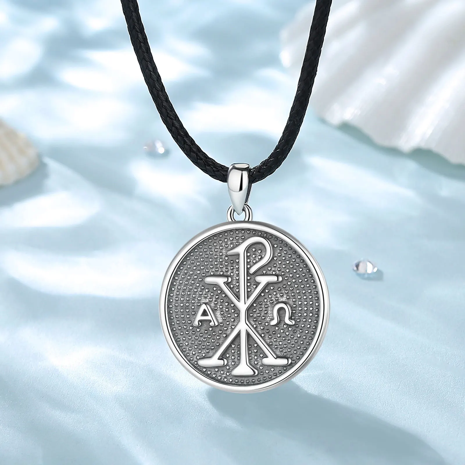 Eudora 925 Sterling Silver Chi Rho Amulet Pendant Necklace for Women Man