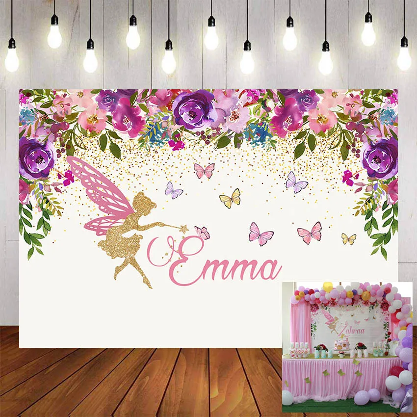 Mehofond Photography Background Colorful Flowers Golden Glitter Fairy Butterfly Girls Birthday Party Photophone Photo Backdrops photo backdrop photo wallpaper party decoration covers
