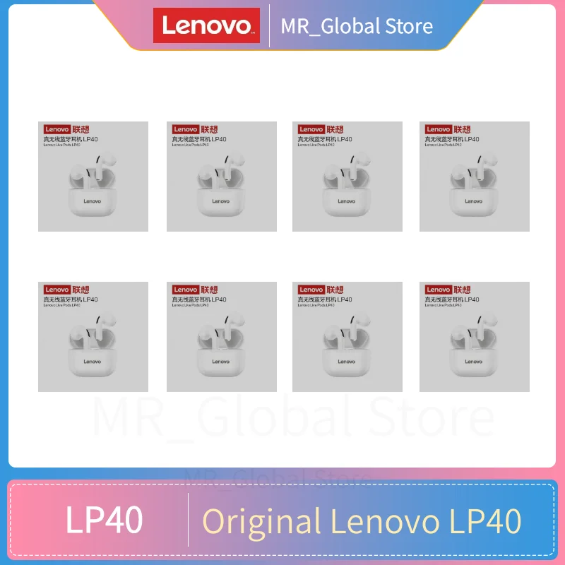 Originale Lenovo Lp40 5/6/7/8Pcs Auricolare Bluetooth 5.0 Audio Immersivo Tws Ad Alta Fedeltà Con Microfono Touch Control