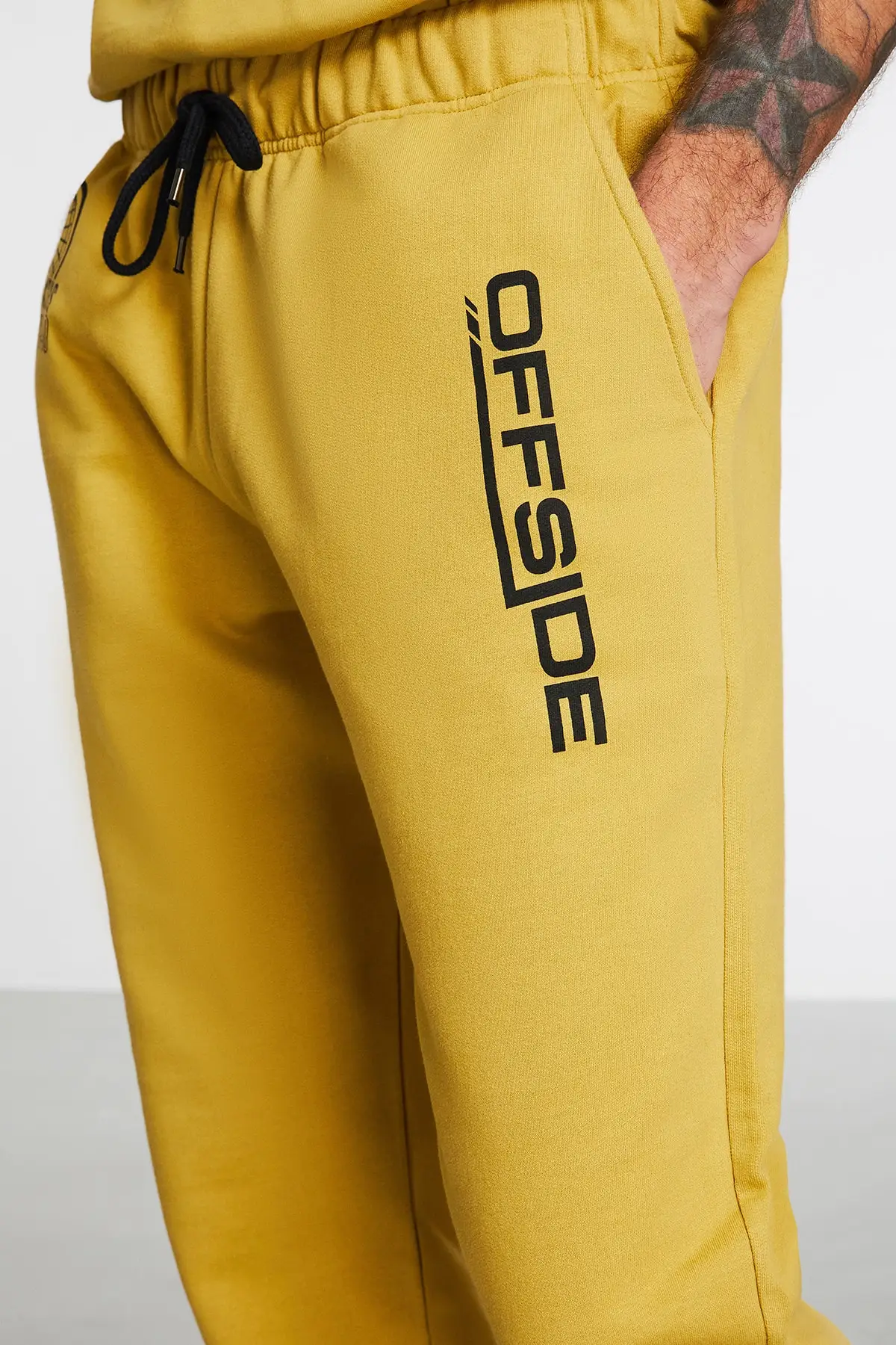Men's Saffron Yellow Comfort Elastic Waist And Legs OFFSIDE Printed Sweatpants Cotton Stylish Quality