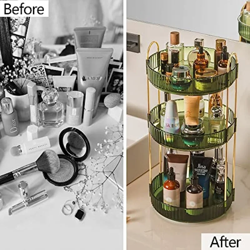 360° Rotating Makeup Organizer Acrylic Makeup Spinning Holder Adjustable  Bathroom Cosmetic Storage Rack 4 Trays Makeup Caddy - AliExpress