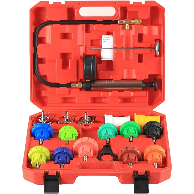 18 個ラジエーターポンプ圧力テスターキット、自動車冷却システム水タンク漏れ検出用圧力リークテスターツールキット