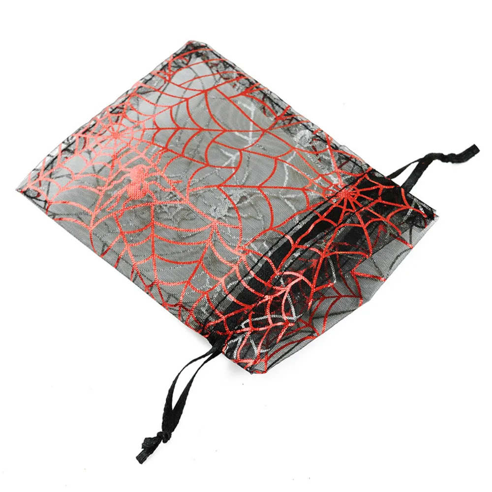 100pcs/lot 10x14 13x18cm Spider Web Bronzed Organza Bags Halloween Party Gift Candy Drawstring Pouches