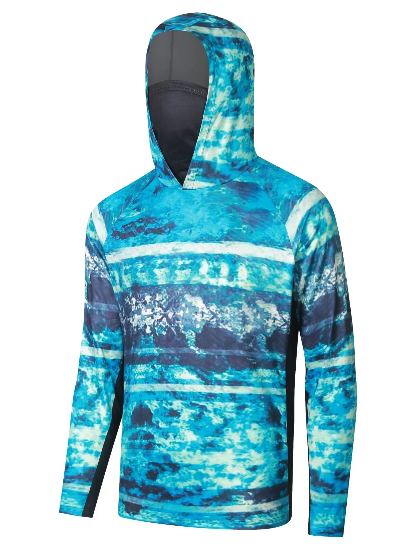 Mens Hooded Fishing Shirt with Mask UV Neck Gaiter Hoodie Men Hooded Fishing Shirts Hoodie Moisture Wicking