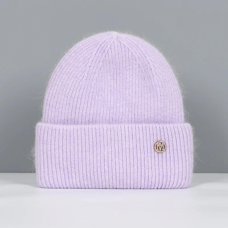 Women's Fashionable Real Rabbit Fur Winter Beanie - Warm and Stylish Solid Hat