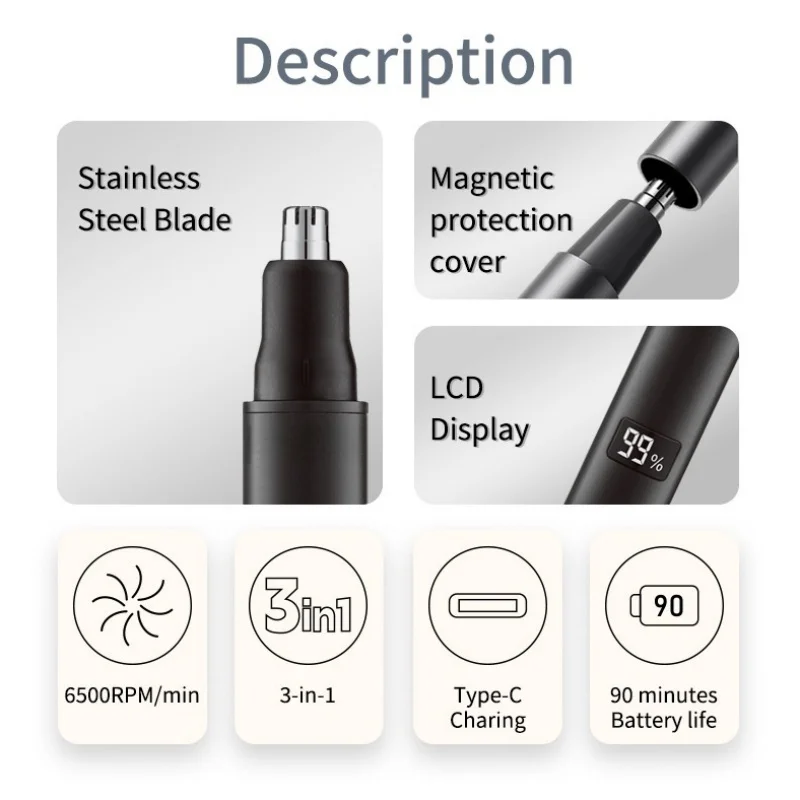 NEW Xiaomi 3 in 1 Professional Electric Nose Hair Trimmer Men and Women USB Charging Eyebrow Facial Nose Trimmer Hair Clipper 2