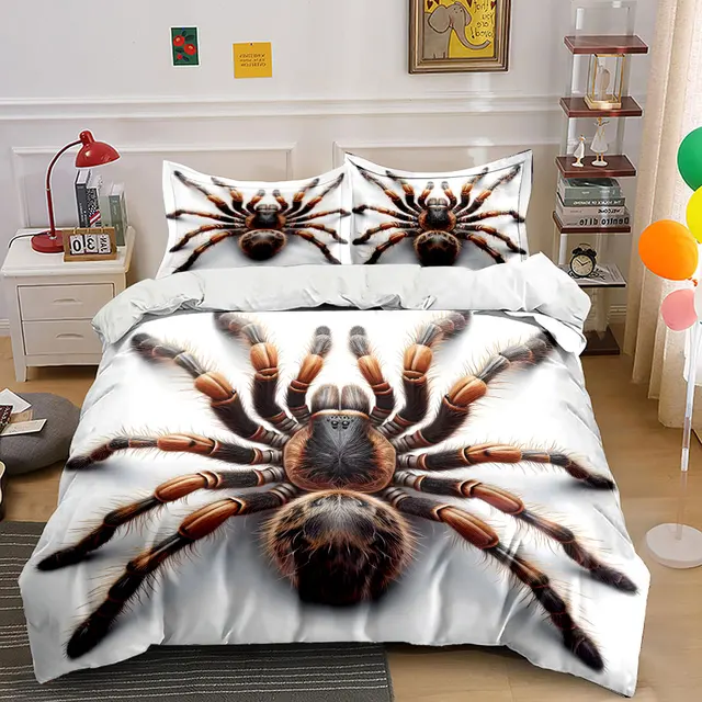 Ensemble de housse de couette à motif d'araignée 3D en fourrure, impression numérique, literie colorée en polyester avec fermeture à glissière, pour cadeaux pour enfants 1