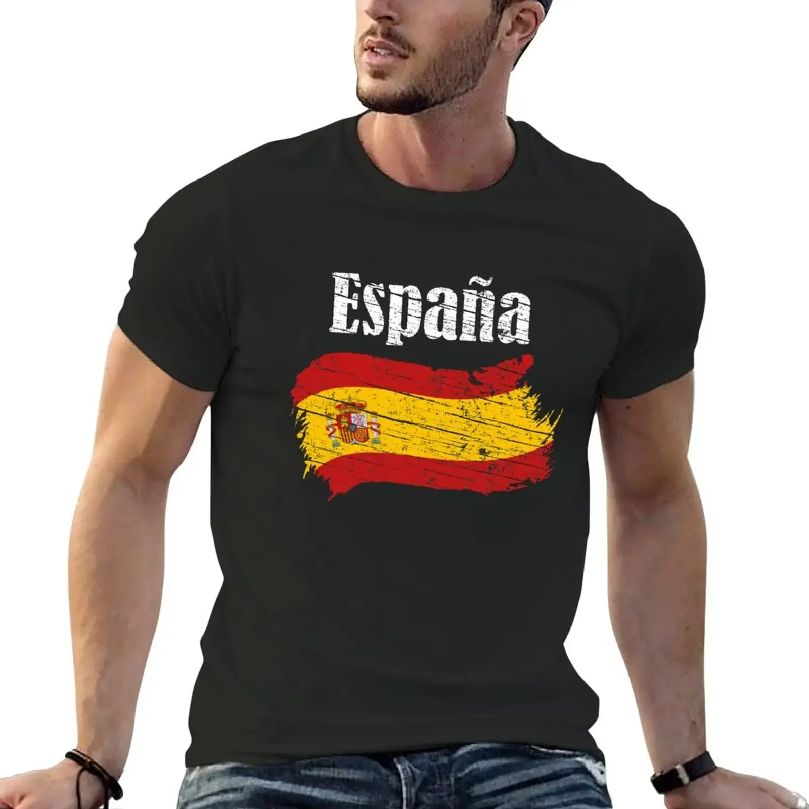 

Espana Spanish Flag Vintage Graphic - Spain Lovers Tourists Souvenir Cool National Gift T-Shirt sweat slim fit t shirts for men