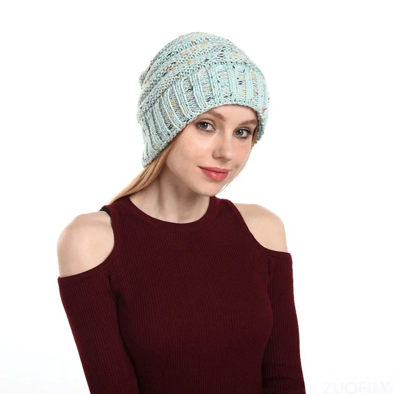 Thickened Knitted Hat Winter Outdoor Women Skiing Warmer Cap Colorful Knitting Wool Warm Hats for Cycling Hiking Warmer