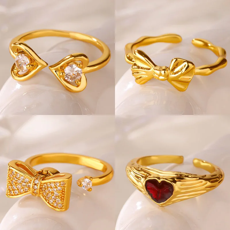 Zircon Heart Rings Gold Butterfly Opening Ring For Women