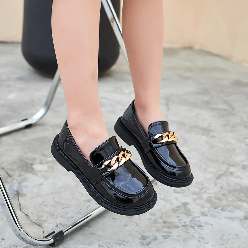 

Children's Leather Shoes Girls Glossy Princess Party Flats Shoes Kids Fashion Soft Bottom Mary Jane School Causal Black Loafers