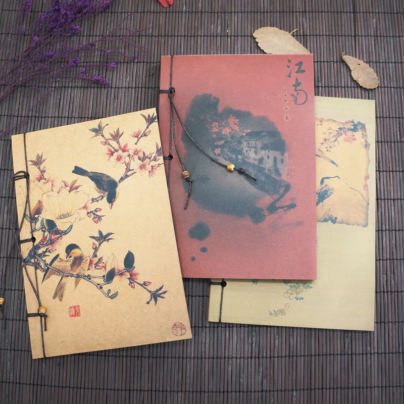 Vintage Kraft Blank Paper Notebook Diary Planner 12.8X18.6 Chinese Style Notepad for Calligraphy Painting Stationery Friend Gift