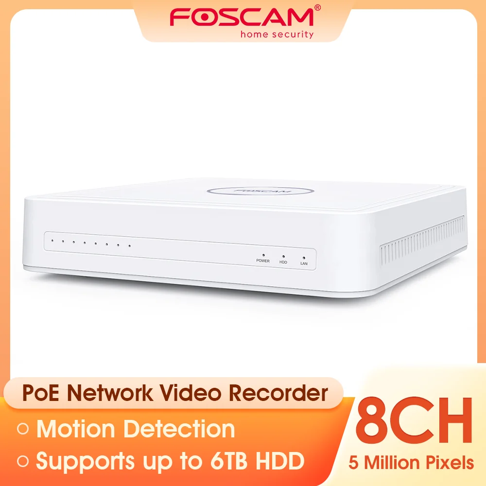 Foscam Nvr Poe A 8 Canali Per Telecamera Ip Da 5Mp 24/7 Videoregistratore H.264 Videoregistratore Di Rete Supporta Fino A 6Tb Hdd Dvr