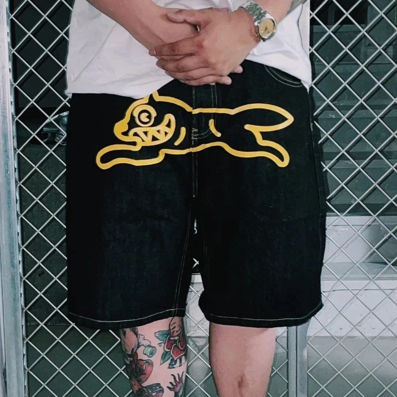 Y2K New Print Denim Shorts Spring and Summer Hip Hop Harajuku Vintage Shorts Men's Women's Casual Loose Jeans Street Clothing