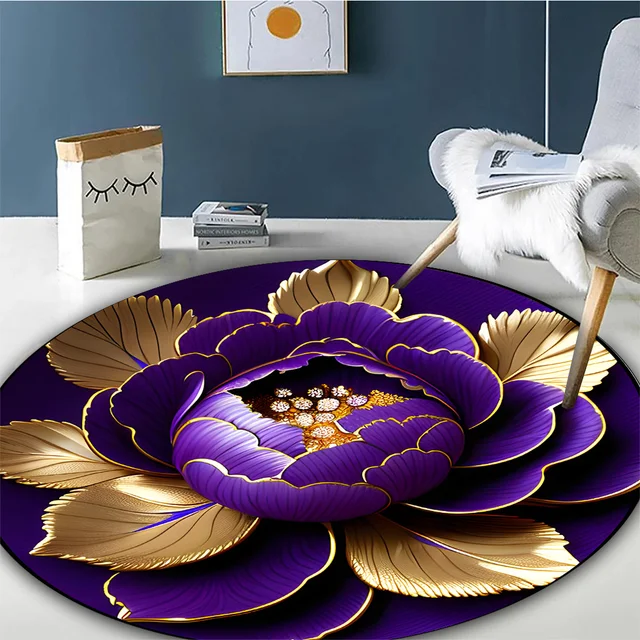 Purple Gold Peony Rug 6