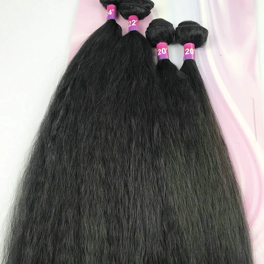 Adorable Kinky Straight Hair Weave Bundles Extensions Heat Resistant Fiber Natural Color Soft Synthetic Packet Hair Wet&Wavy 4pc
