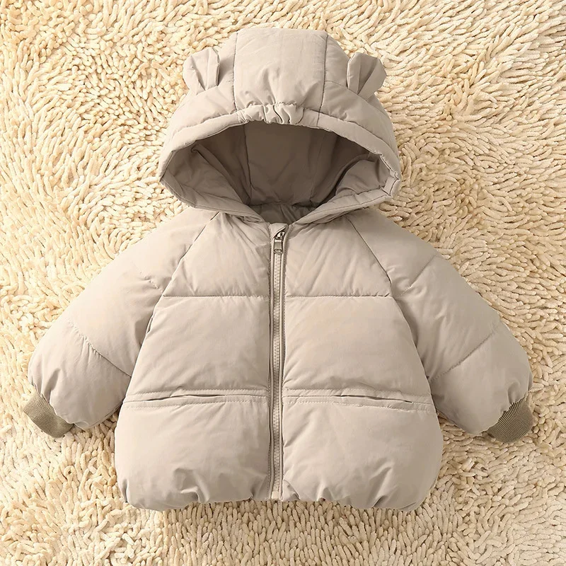 New Baby Coat Winter Thickened Down Jackets Girls Boys Plush Warm Outerwear Childrens Solid Hooded Cotton Parkas Snowsuit 12M-5Y