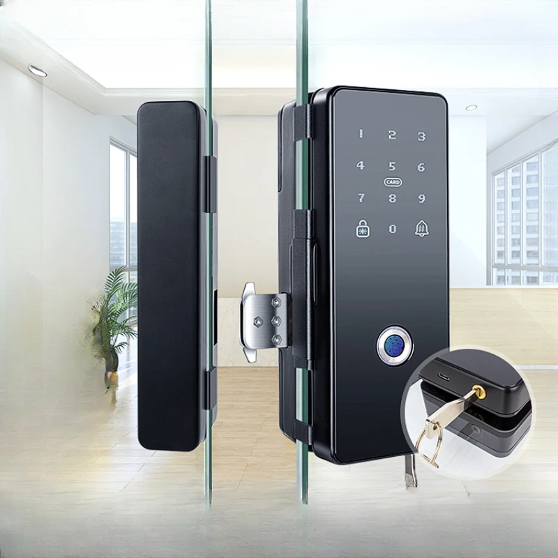 

Glass Door Fingerprint Lock Combination Lock Free Opening Office Remote Control Smart Lock Single and Double Door With Key