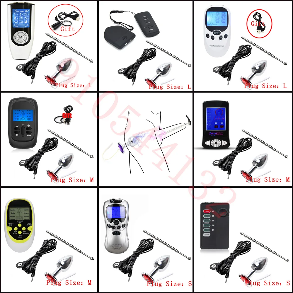 Taser Electric Shock Anal Plug Huge Metal Bead Dildo Buttplug E-stim Urethral Rod Prostate Massager BDSM Male Anal Sex Tool Set
