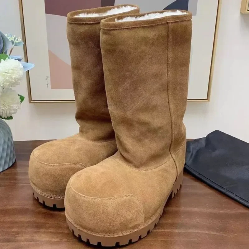 Autumn And Winter New Ugly Big Head Snow Boots Bread Boots Women's Platform Increase But Knee-High Warm Cotton