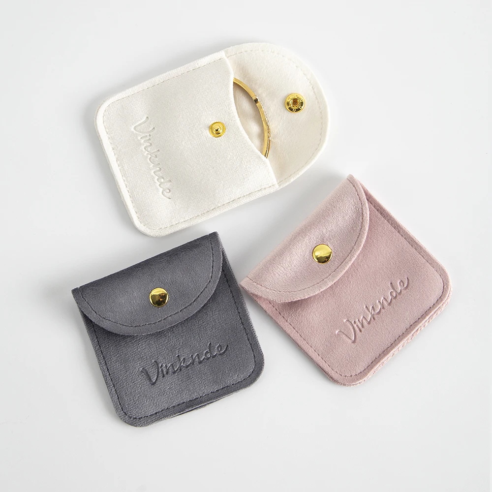 100Pcs Custom Jewelry Snap Bag Soft Velvet Button Pouch Jewellery Packaging Wedding Ring Earring Necklace Organizer Gift Display