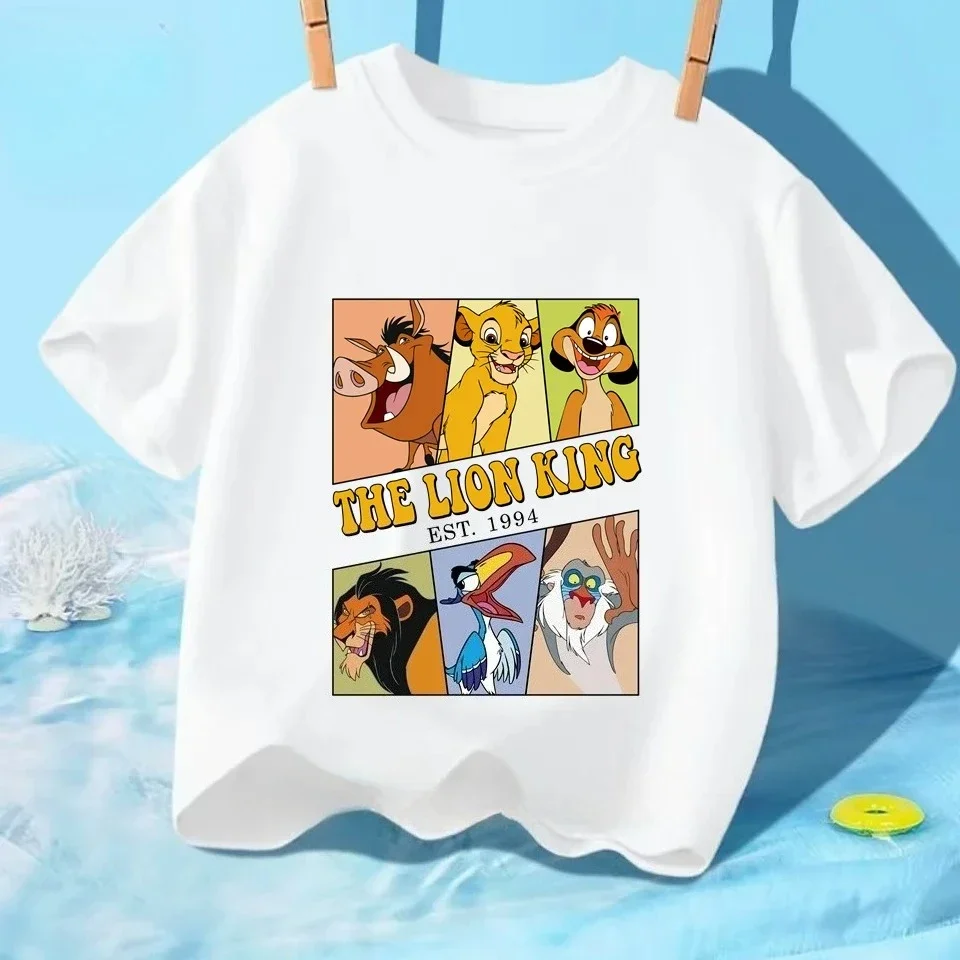 Disney Summer The Lion King Simba Printed Boys 100%Cotton T Shirt Baby Girls Clothes Short Sleeve Tee Tops for 2-14 Years