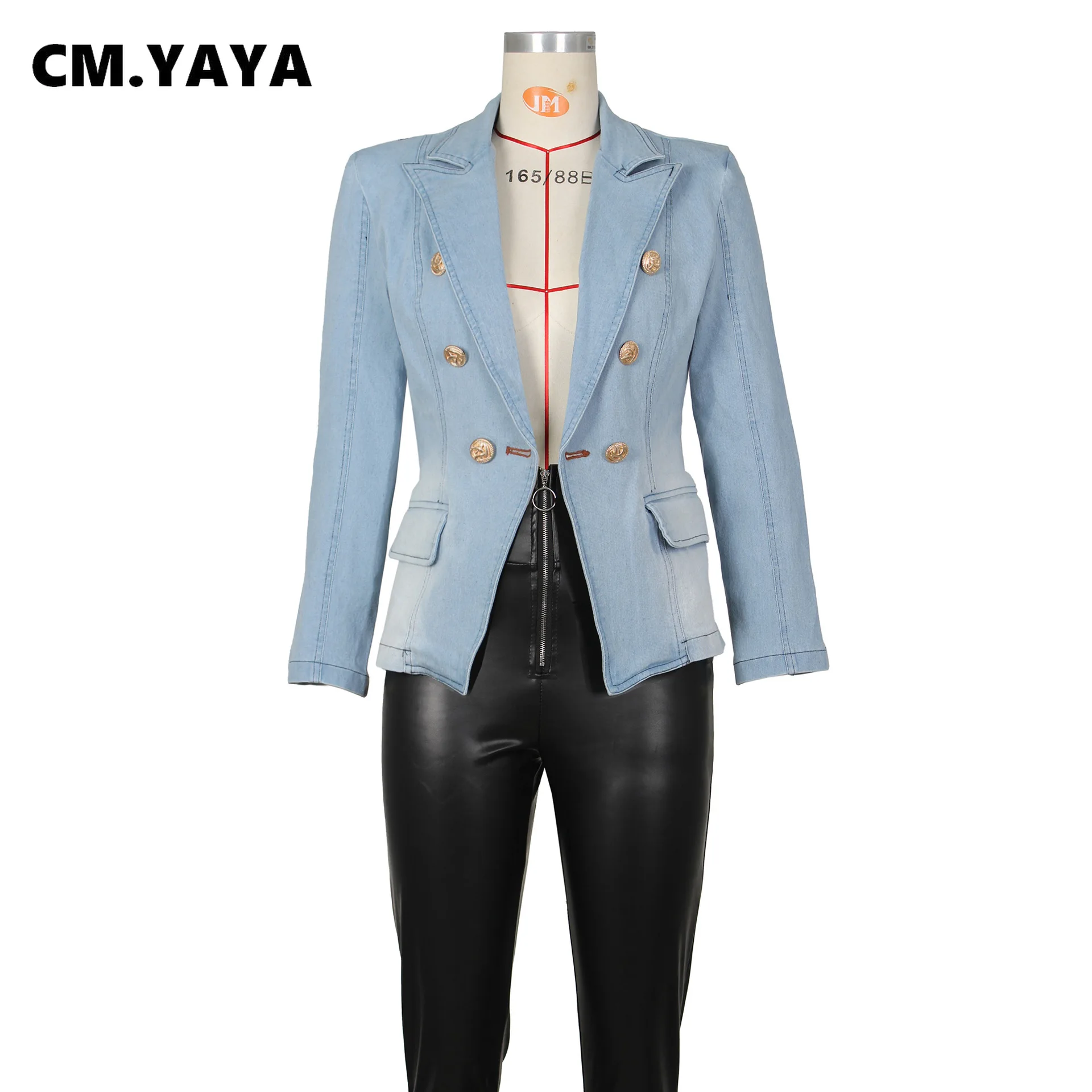 Fashion Women Double Breasted Notched Neck Long