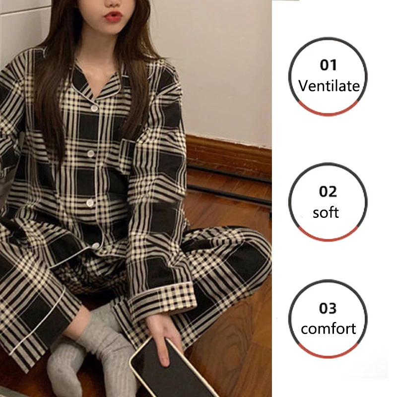 بيجامة مقاس كبير للنساء ، أكمام طويلة ، طية صدر ال...