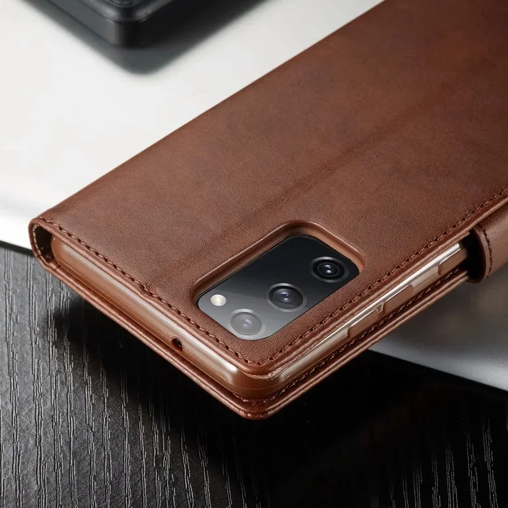 Leather Flip Wallet Case with Card Holder and Magnetic Closure