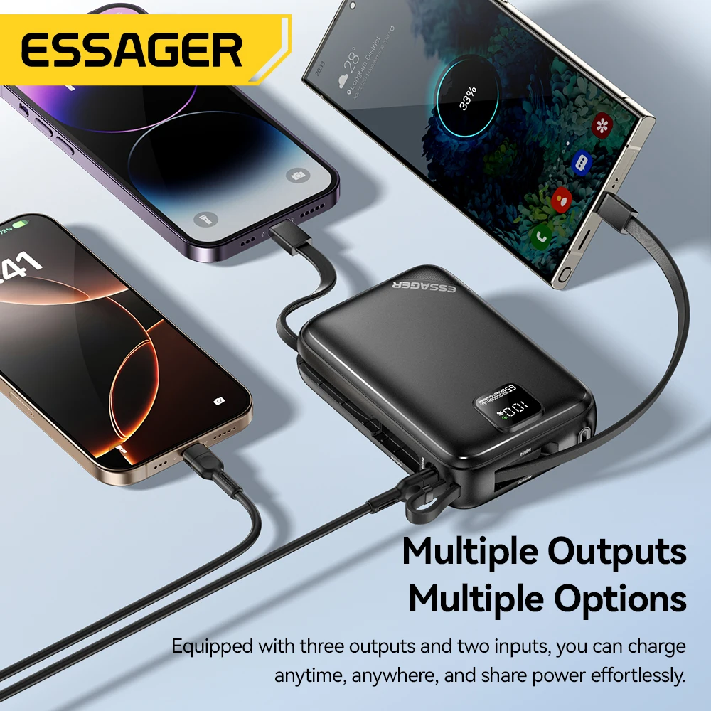Essager 65W 20000mAh Power Bank PD Fast Charge Type C Quick Charge Portable Powerbank External Battery for iPhone MacBook Laptop