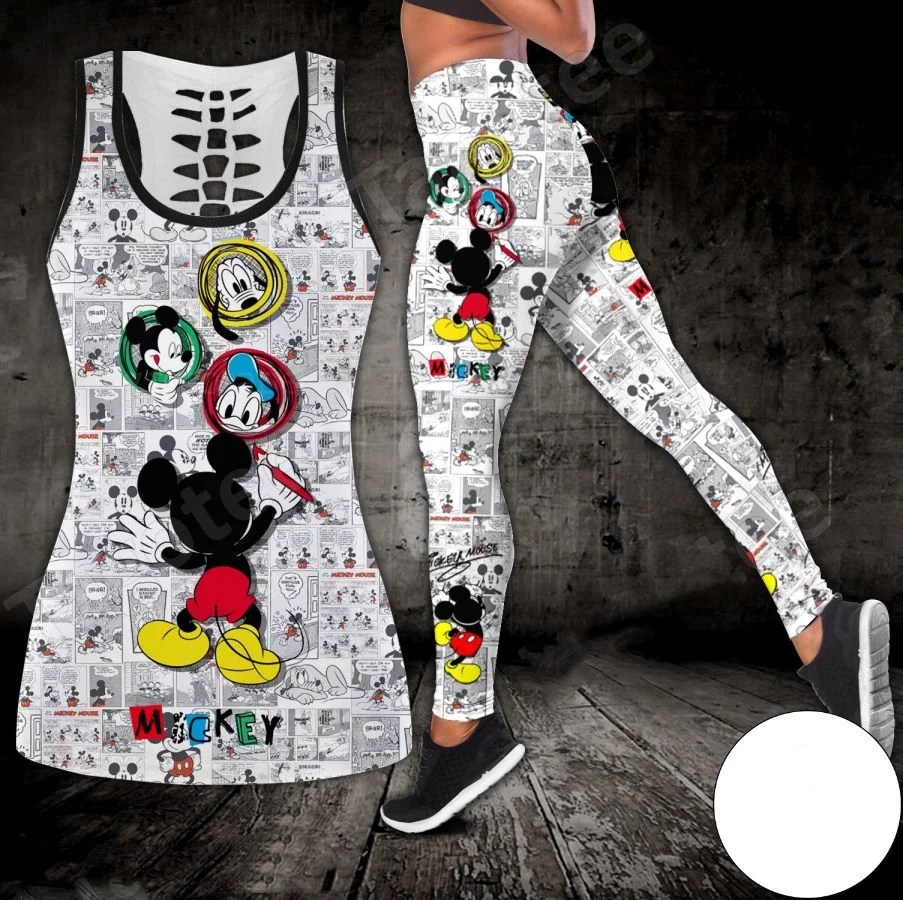 Disney Mickey Mouse Women's Hollow Vest + Women's Leggings Yoga