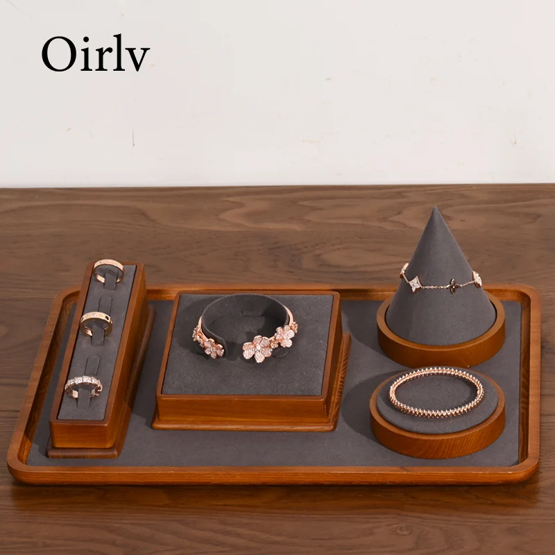 Oirlv 솔리드 우드 쥬얼리 트레이, 팔찌 링 디스플레이 소품 세트, 쥬얼리 정리함 거치대 목걸이 디스플레이 스탠드, 쥬얼리 플레이트