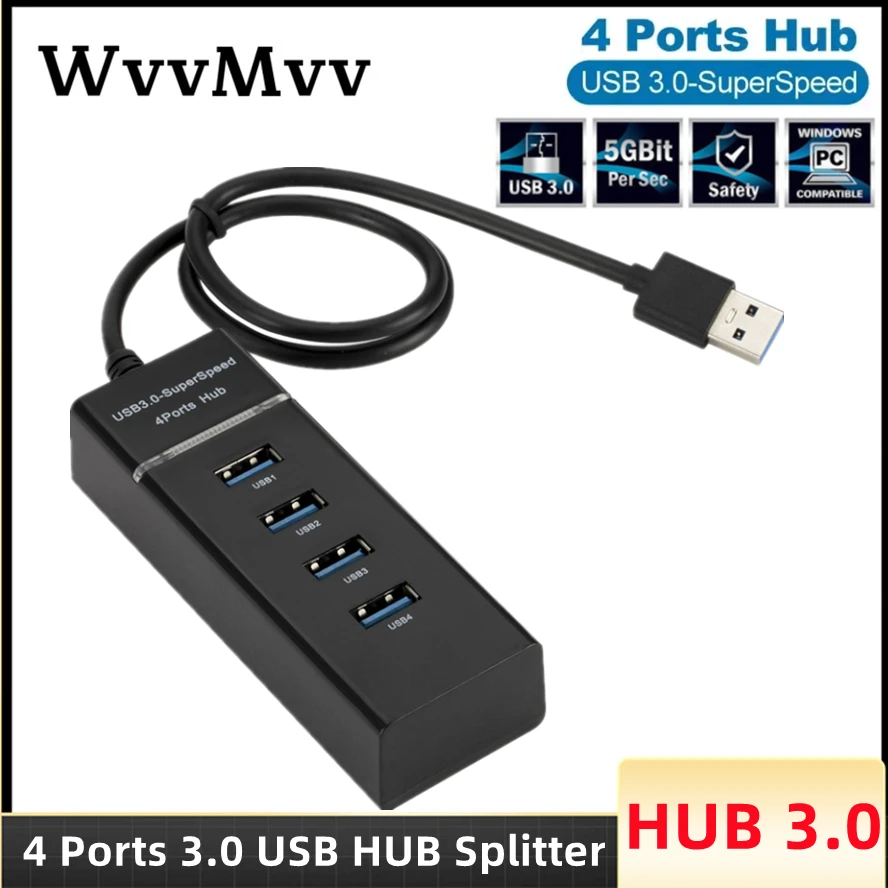 

4 Ports 2.0 3.0 USB HUB Splitter High Speed Multi Splitter USB Adapter Expander Cable For Desktop Xiaomi Laptop Adapter USB HUB