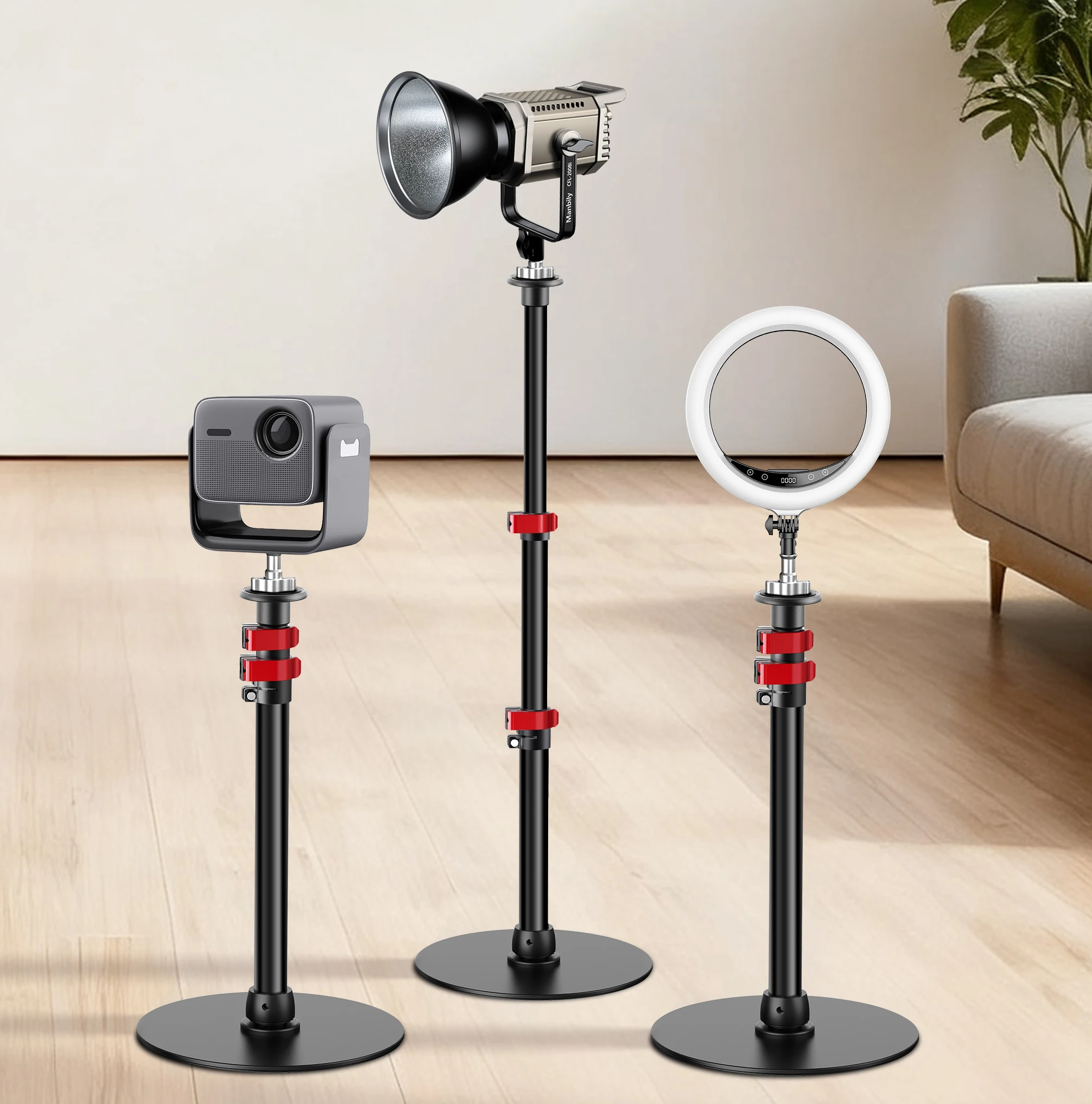 ขาตั้งโปรเจคเตอร์แบบขาเดียวฐานกลมอะลูมิเนียม Manbily ปรับความสูงได้ 35 ซม. ถึง 75 ซม. 1