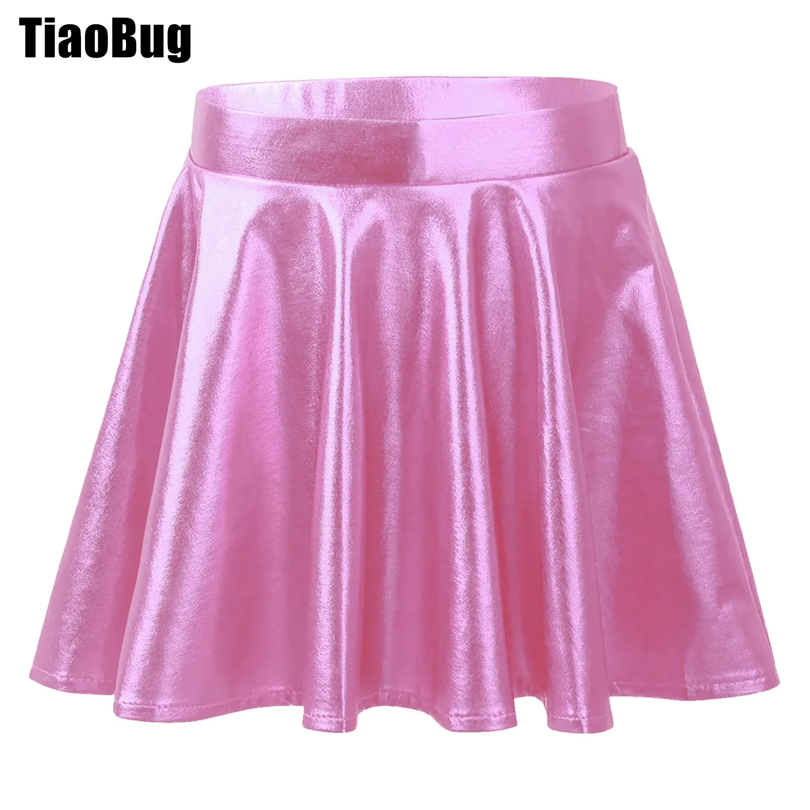 

Kids Girls Ballet Dance Skirts Glossy Metallic Flared Pleated A-Line Mini Skirt Children Fashion Dance Gymnastics Skating Skort