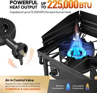 3 Burner Gas Stove with 2 Side Shelves, 225,000BTU Portable Propane Stove with Removable Leg, Wind Panel, Regulator for Camping 2