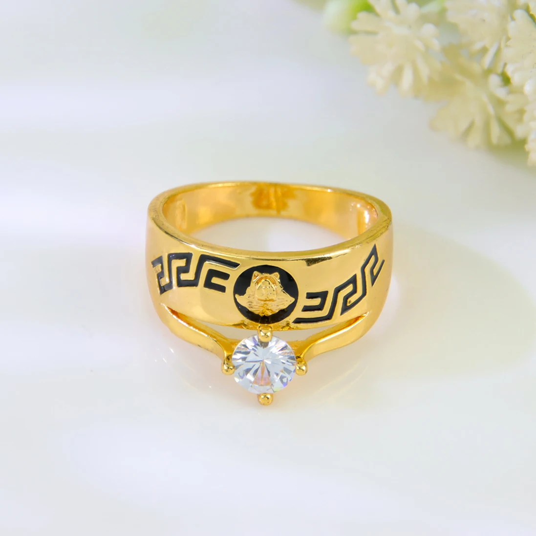 Luxus Dubai vergoldet Ehering 21k Gold Farbe italienischen Kubikzircon Paare Ringe Saudi Frauen Event Party Schmuck – Detail 7