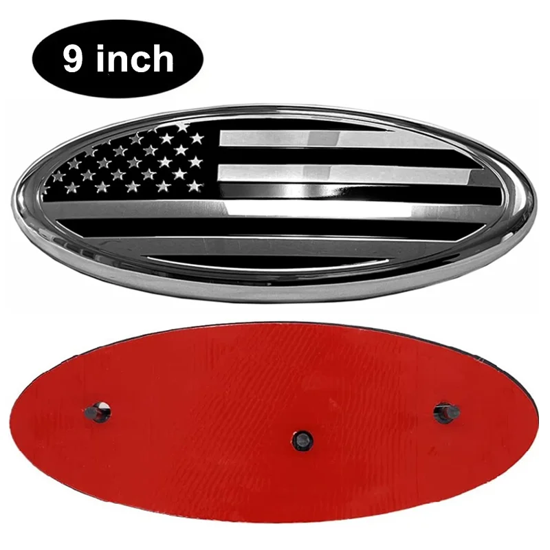 

9 inch Chrome Black American US Flag Emblem Car Front Grille Rear Tailgate Oval Badge for F-150 F-250 F-350 Explorer Edge