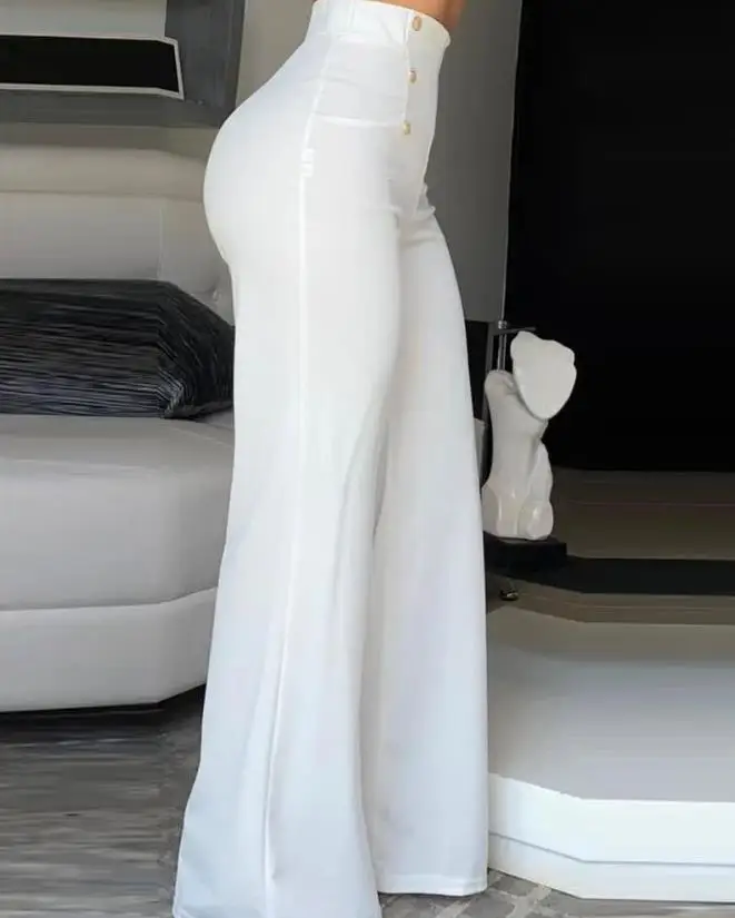 Elegant High Waist Wide Leg Bootcut Pants 2023 Summer European & American Fashion Simple Women's Flared Trousers - Image 2